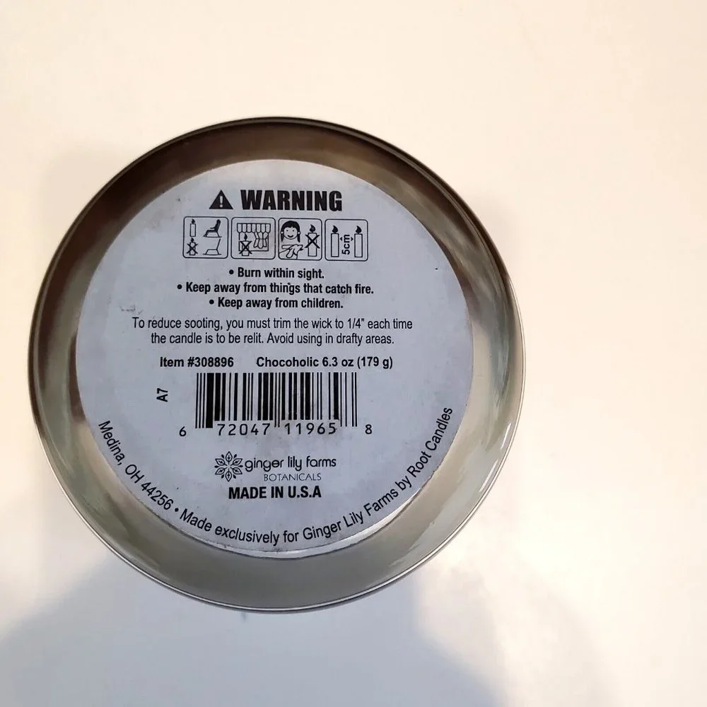 Ginger Lily Farms Natural Candle Chocoholic 6.3 Oz Single Wick Candle Unlit NEW